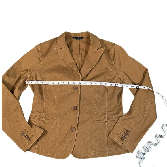 Vintage Lands End 100% Cotton Light Brown Blazer 90's Size 8 Functional Pockets - Picture 9 of 13